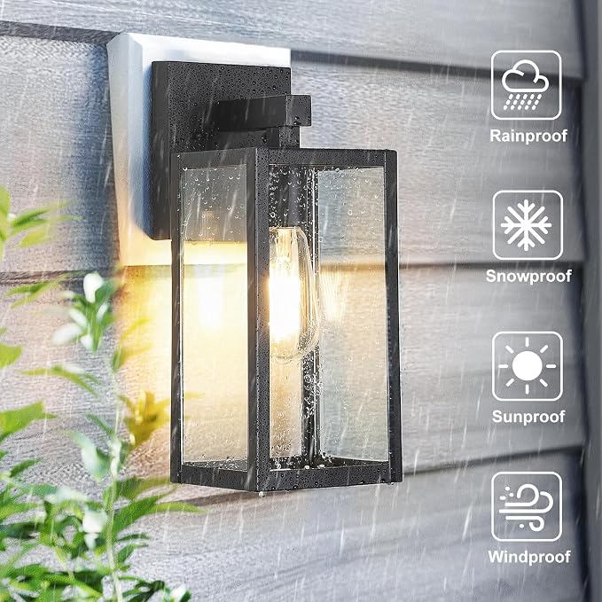 MAXvolador Outdoor Wall Lantern, Exterior Waterproof Wall Sconce Light Fixture, Black Anti-Rust Mount Light with Clear Glass, E26 Base Wall Lamp | Porch Wall Sconce Black, Anti-Rust, E26 Socket, Clear Glass, Outside Wall Mount Light, Front Door Lightin...