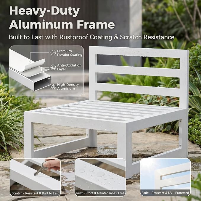 NICESOUL 14 Piece Luxury Aluminum Outdoor Sectional Sofa with End Table, L Shaped Oversized Modular Patio Furniture Set, 29" Deep Wide Seating, 500 lbs Heavy Duty Conversation Set for Backyard, Red