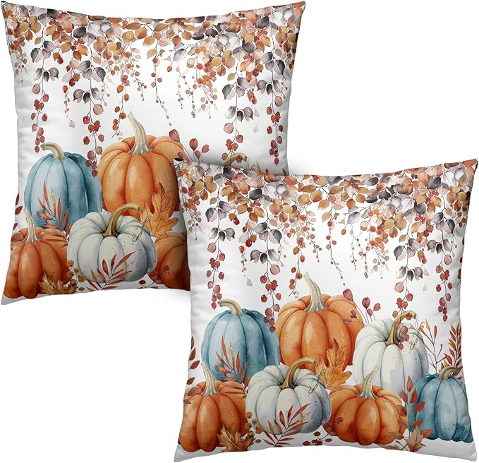 Fall Pillow Covers Colorful Pumpkin Throw Pillow Covers Autumn Thanksgiving Harvest Pillow Case 22x22 Set of 2 Double Sided Printing Cushion Case for Bedroom Couch Sofa