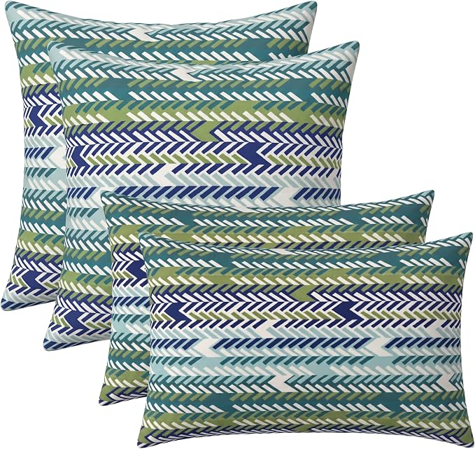 RSH DECOR: Sunbrella Lumbar & Square Pillows Set of 4 | 20" x 12" & 17" x 17" | Water and Fade-Resistant Performance Fabric | Outdoor Throw Pillows for Patio Furniture | Made in USA (Escape Sky)