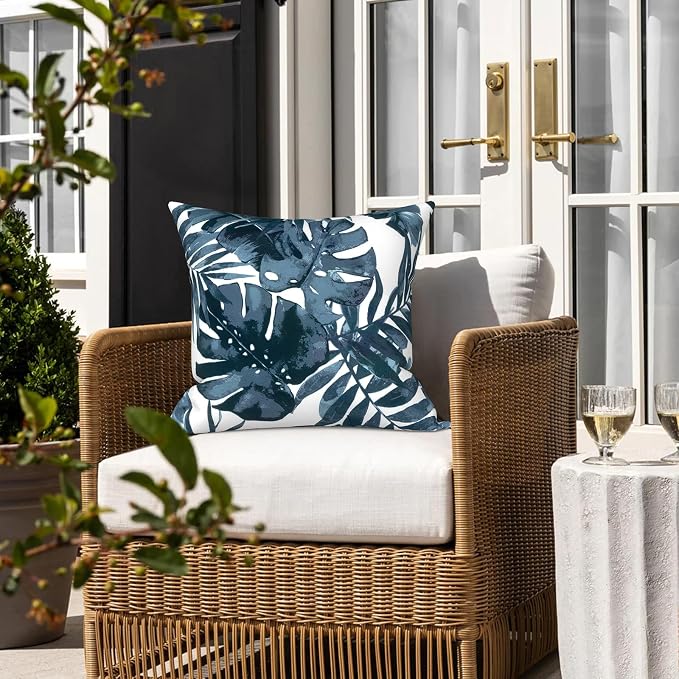 LVTXIII Outdoor/Indoor Throw Pillows, Decorative Throw Pillows with Inserts, 18”x18” Square Pillows for Bed, Couch, Sofa and Patio Furniture (Set of 2, Palm Blue)