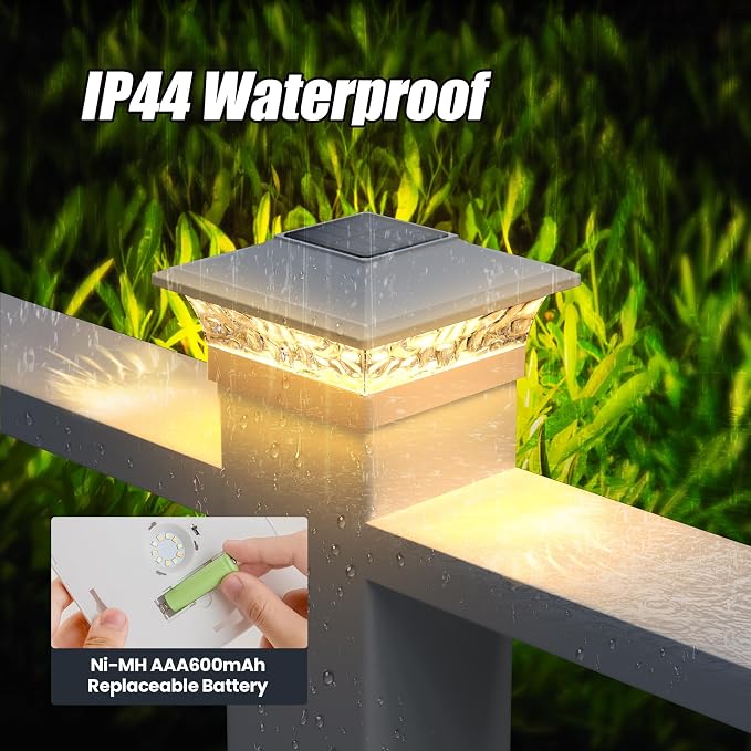APONUO Solar Post Cap Lights 12 Pack for 4x4 5x5 6x6 Wood & Vinyl Fences - IP65 Waterproof, All-Night Auto On/Off, Warm/Cool White Light, Outdoor Deck Patio Garden (White)