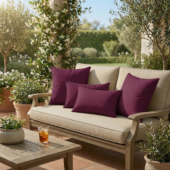 RSH DECOR: Sunbrella Lumbar & Square Pillows Set of 4 | 20" x 12" & 20" x 20" | Water and Fade-Resistant Performance Fabric | Outdoor Throw Pillows for Patio Furniture | Made in USA (Canvas Iris)
