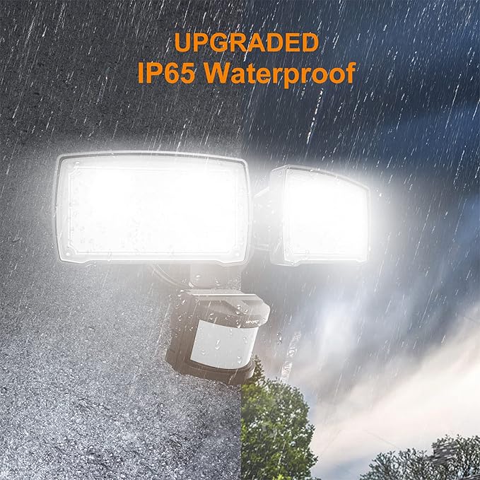 LEPOWER Hardwired LED Security Lights Motion Sensor Outdoor, 30W 3200LM | 5500K Daylight, 72 FT Range & 180° Detection, Easy to Install, IP65 Waterproof, 2 Head Flood Light for Garage, Yard, Porch