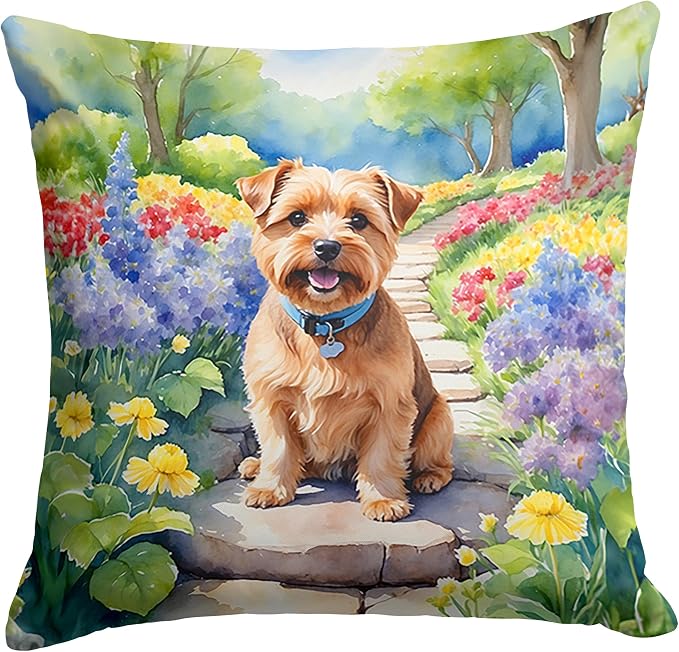 Caroline's Treasures Norfolk Terrier Spring Path Throw Pillow Machine Washable, Indoor Outdoor Decorative Pillow for Couch, Bed or Patio, 14Hx14W