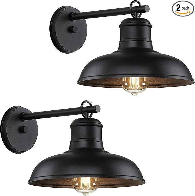 2-Pack Outdoor Wall Lights, Exterior Farmhouse Barn Light Fixtures, Black | Vintage Wall Sconces, Indoor Wall Mount Lighting Fixtures, Anti-Rust Waterproof Exterior Light for Patio Porch Doorway Garage