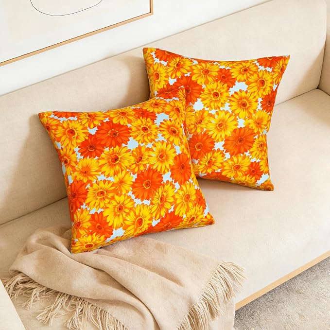 Eternal Beauty 18X18'' Set of 2 Outdoor Decorative Pillow Covers Waterproof Outdoor Pillow Covers for Spring Summer Patio Throw Pillows, 18X18 inches, Sunflower