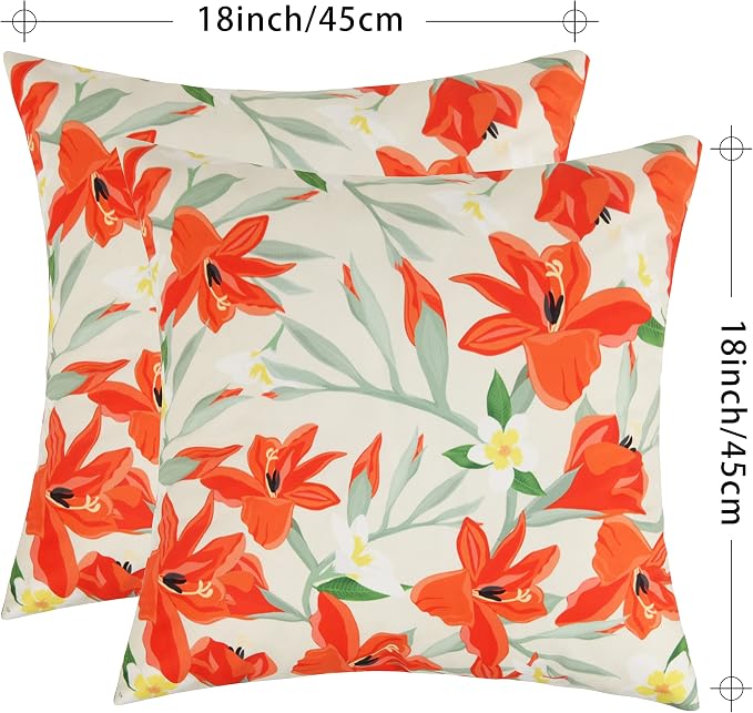 Pyonic Outdoor Pillows Covers Pack of 2 Spring Floral Waterproof Throw Pillow Covers 18X18 inch Outdoor Pillows for Patio Furniture Garden Square Outside Waterproof Pillow