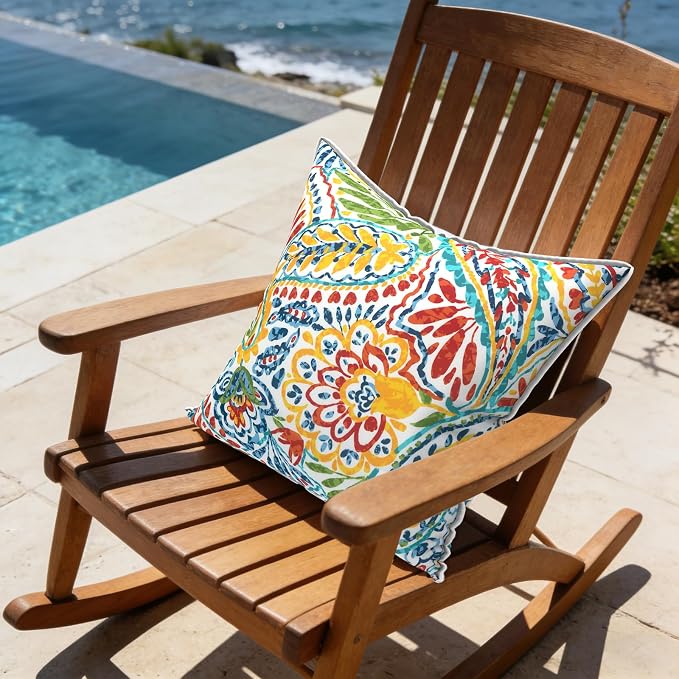 LVTXIII Outdoor/Indoor Throw Pillows, Decorative Patio Accent Pillows, Fluffy Water Repellent Garden Cushions for Home Patio Coach Sofa Use, 18×18 Inch, Pack of 2, Paisley Multi
