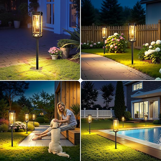 KOOPER Taller Solar Pathway Lights Outdoor, 2 Pack Upgraded Brighter Solar Garden Lights Solar Powered, Up to 15 Hours Outdoor Solar Lights for Yard Landscape Walkway Driveway Sidewalk (Warm White)