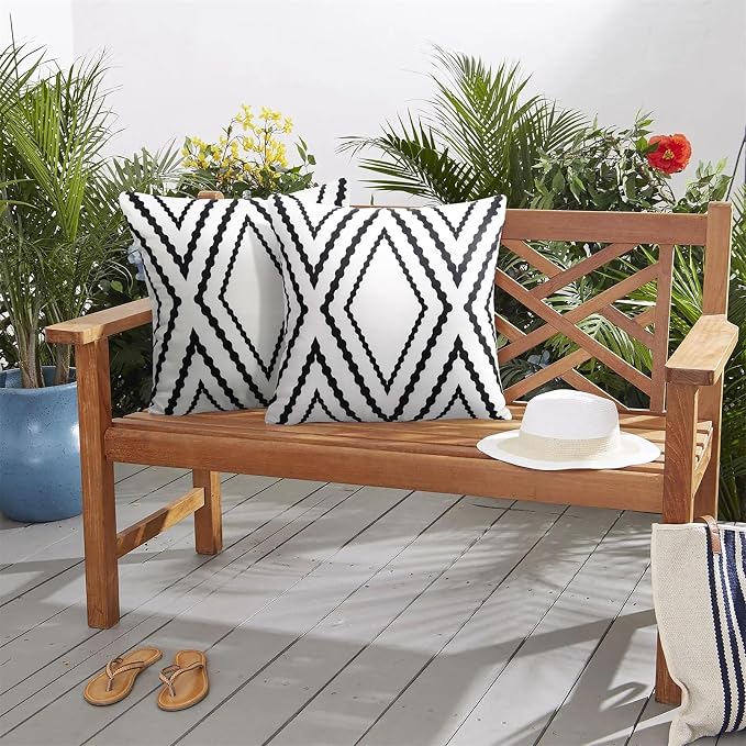 Adabana Outdoor Waterproof Pillow Covers 18x18 White | Geometric Decorative Throw Pillow Covers Set of 2 for Patio, Garden, Porch, Farmhouse