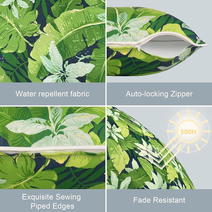 LVTXIII Outdoor Throw Pillow Covers 16x16 Waterproof Tropic Accent Pillow Cases Fluffy Outdoor Cushion Covers for Garden and Patio Furniture Decoration, 2 Pack, Jungle Leaves