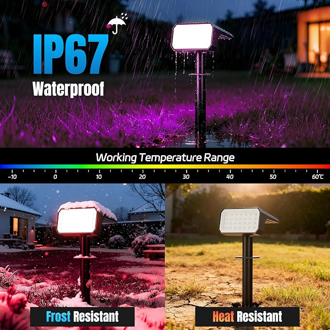 Solar Spot Lights Outdoor RGB Color Changing, 6 Pack, 28 LED | IP67 Waterproof, 7 Modes Auto On/Off, for Yard Garden Pathway Walkway Tree Patio Driveway
