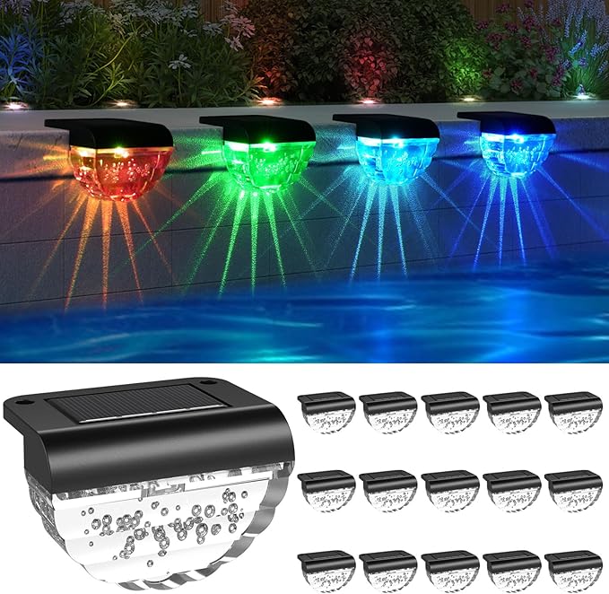 Melunar 16 Pack Solar Deck Lights Outdoor, Solar Step Lights Waterproof for Outside, Yard, Patio, Garden, Pool, Railing, Stairs, Fence (Color Changing)