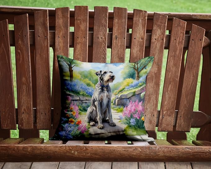 Caroline's Treasures Irish Wolfhound Spring Path Throw Pillow Machine Washable, Indoor Outdoor Decorative Pillow for Couch, Bed or Patio, 14Hx14W