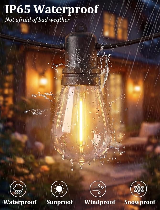 S14 Outdoor String Lights 100FT, Waterproof Patio Lights with 35 Shatterproof LED Bulbs (2 Spare), UL Certified Commercial Grade Black Wire Hanging Lights for Outdoor, Indoor, Backyard, Porch