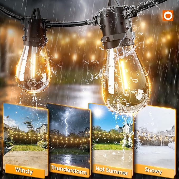 addlon 54FT(48+6) Solar String Lights Outdoor, Last 20+ Hrs, USB Charging | IP65 Waterproof. Dimmable Timer via Remote. Memory, 3 Modes, 2700K Warm White. Easy Install for Patio, Backyard, Porch.