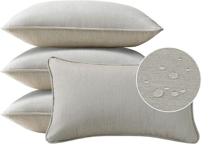 Unimatta Sunbrella Decorative Outdoor Water Repellent Throw Pillows with Inserts, Set of 4, 20" x12" Pillows for Patio, Backyard, Bed, Couch, and Patio Furniture, Specrtum Pebble
