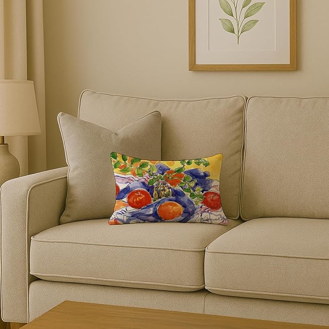 Caroline's Treasures 6047PW1216 Apples Canvas Fabric Decorative Pillow Machine Washable, Indoor Outdoor Decorative Pillow for Couch, Bed or Patio, 12HX16W