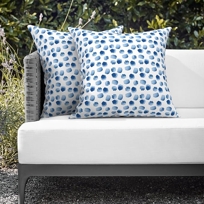 Outdoor Throw Pillows 16x16 Inch, Water Repellent Patio Pillows with Inners Set of 2 for Patio Furniture Home Garden, Brush Blue