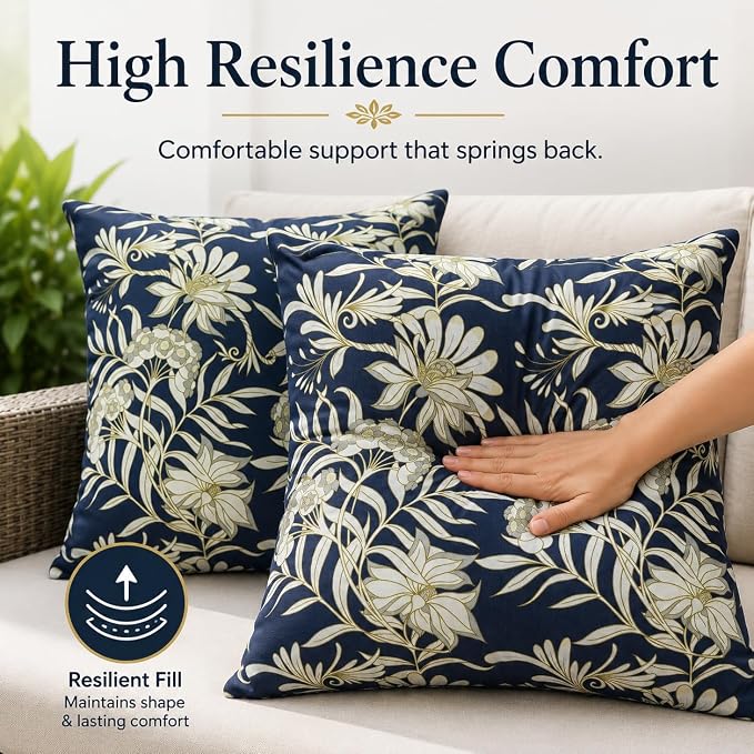Outdoor Throw Pillows 18×18 Inch Pack of 2 Waterproof Decorative Patio Pillows with Inserts, Square Pillows for Garden Couch Sofa and Patio Furniture