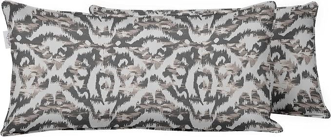 Indoor/Outdoor Polyester Fabric Lumbar Pillow Cover, All-Weather Waterproof Rectangular Cushion Case for Patio Furniture, 12 x 18 Set of 2 - Ikat-77