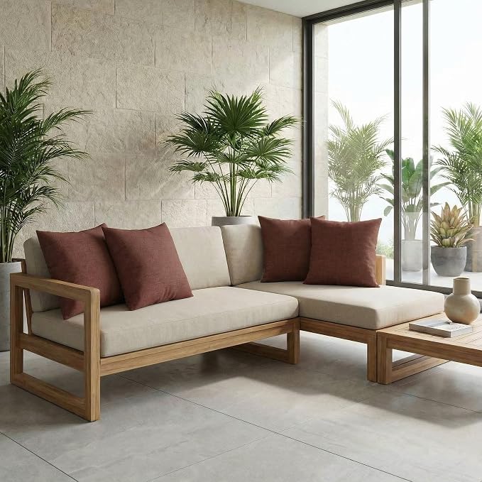 RSH DECOR: Sunbrella Square Throw Pillows Set of 4 | 20" x 20" | Water and Fade-Resistant Performance Fabric | Outdoor Pillow Covers with Down-Alternative Inserts | Made in USA (Essential Russet)