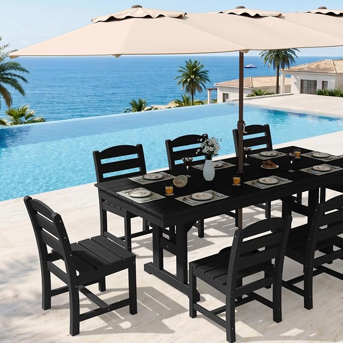 KINGYES Outdoor Armless Dining Chairs Set of 4,All-Weather HDPE Patio Chairs for Backyard,Pooside,Black