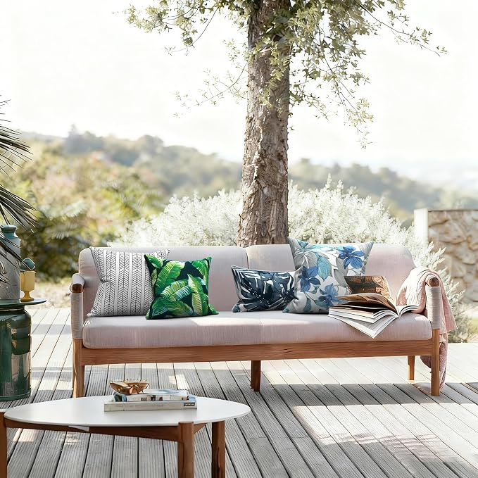 LVTXIII Outdoor Throw Pillows, Decorative Throw Pillows with Inserts, 16"x16" Square Pillows for Bed, Couch, Sofa and Patio Furniture, Set of 2, Hanalei Lagoon