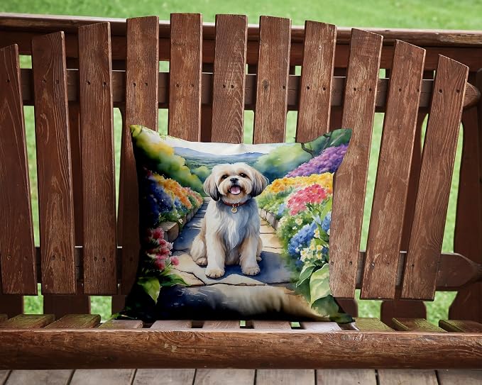 Caroline's Treasures Lhasa Apso Spring Path Throw Pillow Machine Washable, Indoor Outdoor Decorative Pillow for Couch, Bed or Patio, 14Hx14W