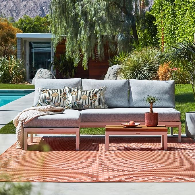 LVTXIII 2 Pack Outdoor Lumbar Pillows 12x20 Inch with White Piping, Fade Resistant Support Throw Pillows with Inserts for Patio Furniture, Sofa, Chair, Cabana Shells