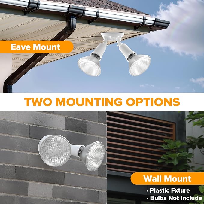 LUTEC 4 Pack Adjustable Twin Par Holder Outdoor Flood Lights, Switch Controlled Security Lights, Floodlights Fixture, Waterproof Exterior Max 300 Watt Par38 Flood Light for Garage, Yard, Porch-White