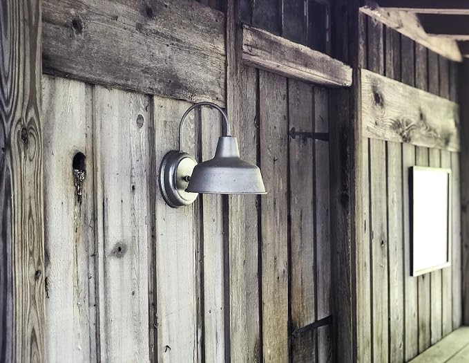 Design House Mason Farmhouse Gooseneck Barn Light, Outdoor Exterior Porch or Patio Wall Light Fixture, Galvanized Gray Paint, 8 Inch Diameter, 1-Pack, 520965 | Wall Mount, Modern Farmhouse, Steel, Lighting, 520965