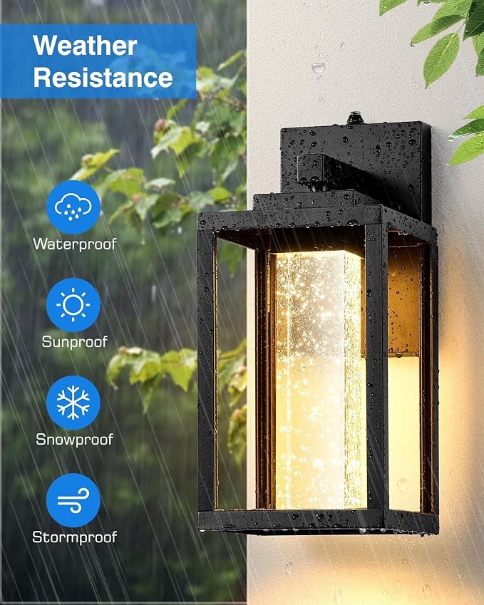 VIANIS Black Porch Lights Outdoor Dusk to Dawn, Modern Exterior Garage Lighting Fixture Wall Mount for House, 100% Aluminum Outdoor Wall Sconce Lantern for Coach with Integrated 10W LED Light Source