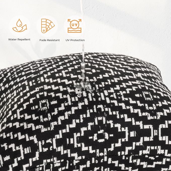 Outdoor Pillows, Patio Decorative Pillows Pack of 2, Waterproof Throw Pillows for Outdoor Furniture, 16× 16 Comfortable Spring Outdoor Pillows for Bed, Couch, Sofa, Black Geometric