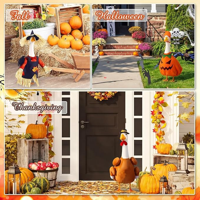 11 Set Holiday Porch Goose Outfits All Seasons Goose Clothes Umbrella Easter Statue Costume for Patio Lawn Outdoor