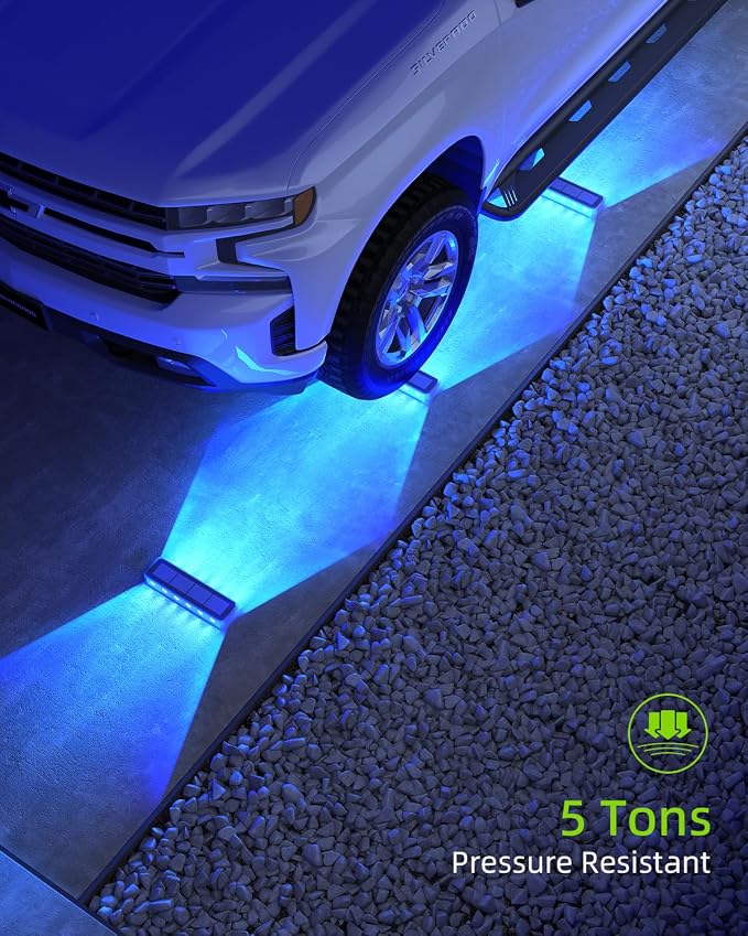 DetarZinLED Blue Solar Lights for Outside 2 Pack, 12 LEDs 2-Sided Illumination Solar Dock Lights Outdoor IP68 Waterproof, Auto On/Off Solar Deck Lights for Steps,Stairs,Driveway,Pathway,Sidewalk,Porch