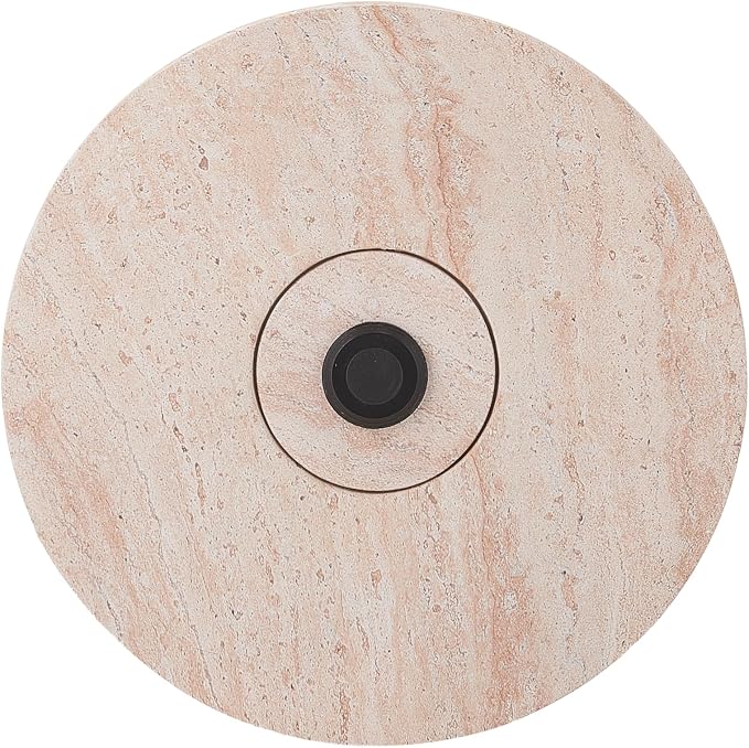 Christopher Knight Home Ravello 18" Lightweight Concrete End Table, Indoor Outdoor Accent Table, Round Side Table with Natural Travertine Effect and Umbrella Base, Patio Outdoor Side Table, Natural