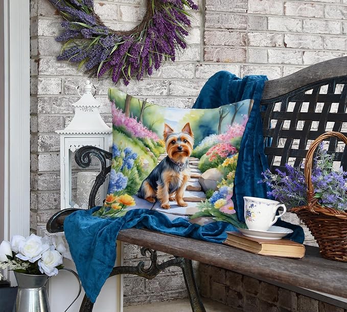 Caroline's Treasures Silky Terrier Spring Path Throw Pillow Machine Washable, Indoor Outdoor Decorative Pillow for Couch, Bed or Patio, 18Hx18W