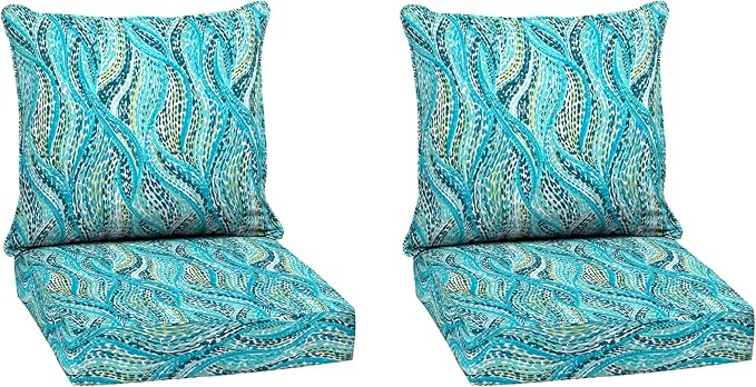 Arden Deep Seat Outdoor Chair Cushion Set (2-Pack), 24 in x 24 in, Weather-Proof, Rain-Proof, Fade Resistant Patio Cushion Set for Chair, Sofa, and Couch Teal Ariel | Outdoor Sofa, Couch, Conversation Set, Weather-Proof, Rain-Proof, Fade Resistant for ...