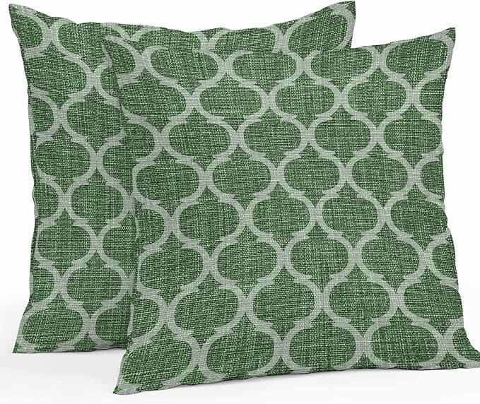 Dark Green Moroccan Outdoor Pillow Covers 20x20 Inch Throw Pillow Covers Set of 2 Waterproof Decorative Pillow Cases Middle Century Quatrefoil Plaid Art Cushion Covers for Patio Furniture Garden Couch