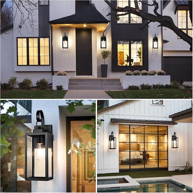 BesLowe 16.5" Large Outdoor Wall Light Fixture, Modern Porch Sconce, Black | Waterproof, Rust-Resistant, Durable Metal with Clear Glass, Standard E26 Socket, Easy to Install