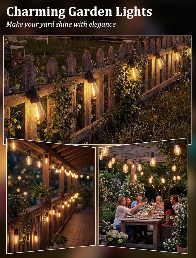 S14 Outdoor String Lights 30FT with 11 Clear LED Bulbs, Black Wire | Connectable Commercial Grade Patio Lights, UL Listed, IP65 Waterproof, 2700K Shatterproof Bulbs, for Backyard, Porch, Bistro