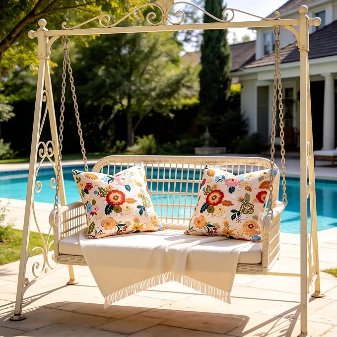 Outdoor Waterproof Floral Pillow Covers Summer Decorative Throw Pillow Covers 20x20 Inch Square Garden Cushion Sham Pillowcase Set of 2 Outside Decor for Patio Tent Garden Sofa Accent Pillow Cases