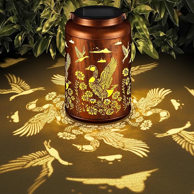 Solar Lanterns Outdoor Waterproof Garden Decor Birthday Gifts for Women | Metal Hanging Solar Lights Birthday Gifts for Grandma Mom Solar Decoration Outside for Yard, Patio, Porchh(Wild Goose)