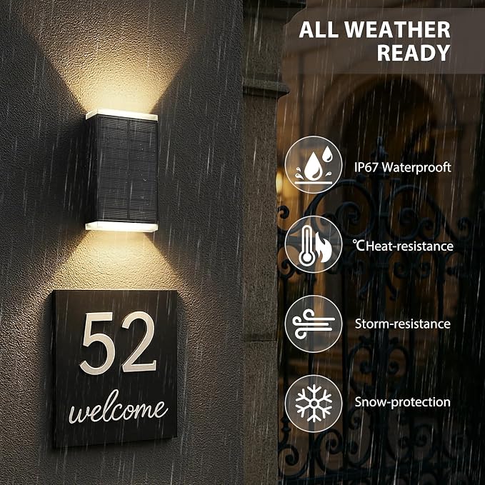 Solar Wall Light Outdoor , 3000/4000/6000K 3 Modes Dusk to Dawn Lighting Wall Sconce IP67 Waterproof Up and Down Solar Lights Outdoor Front Door Light for House, Garage, Porch, Doorway,Fence (1 PACK)