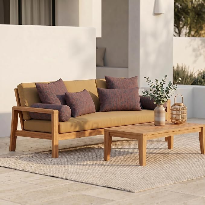 RSH DECOR: 6-Pack Pillow Set | Sunbrella Performance Fabric |Water & Fade-Resistant| 17" Square, 20"x12" Lumbar, 20"x6" Neck Roll | Outdoor Pillows for Patio | Made in USA (Platform Horizon)