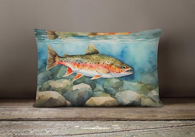 Caroline's Treasures DAC2774PW1216 Brook Trout Throw Pillow Machine Washable, Indoor Outdoor Decorative Pillow for Couch, Bed or Patio, 12HX16W
