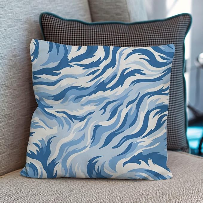 Blue Tiger Print Pillow Cover Animal Tiger Print Throw Pillow Cover Farmhouse Outdoor Garden Decoration for Couch Tent Park 24x24 in
