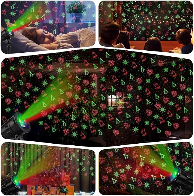 Christmas Laser Lights Outdoors Decoration Projector Light | Waterproof LED Star Show for Xmas Decor House Home Yard Garden Patio Wall Indoor, Red and Green with Wireless Remote